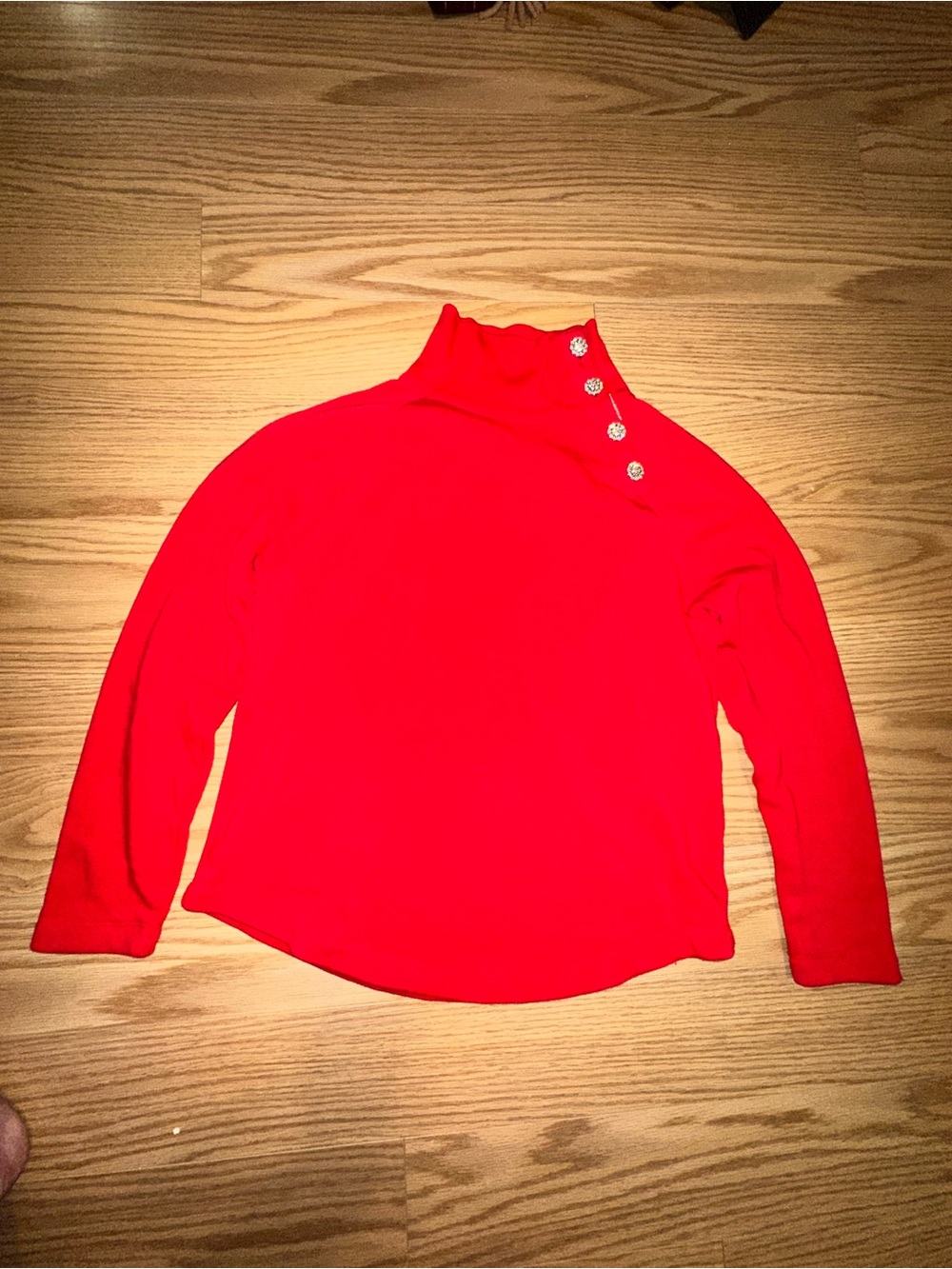J Crew Tartan Red Rhinestone Embellished Button Funnel Neck Sweatshirt XS - Picture 4 of 13